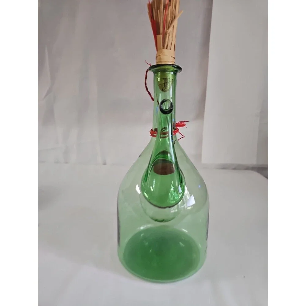 Vtg Hand Blown Italian Green Glass Wine Bottle Decanter w Ice Chamber Stopper